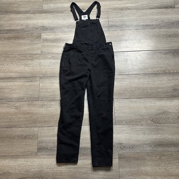 OLD NAVY Black Denim Straight Leg Overalls Size Small - Picture 1 of 4